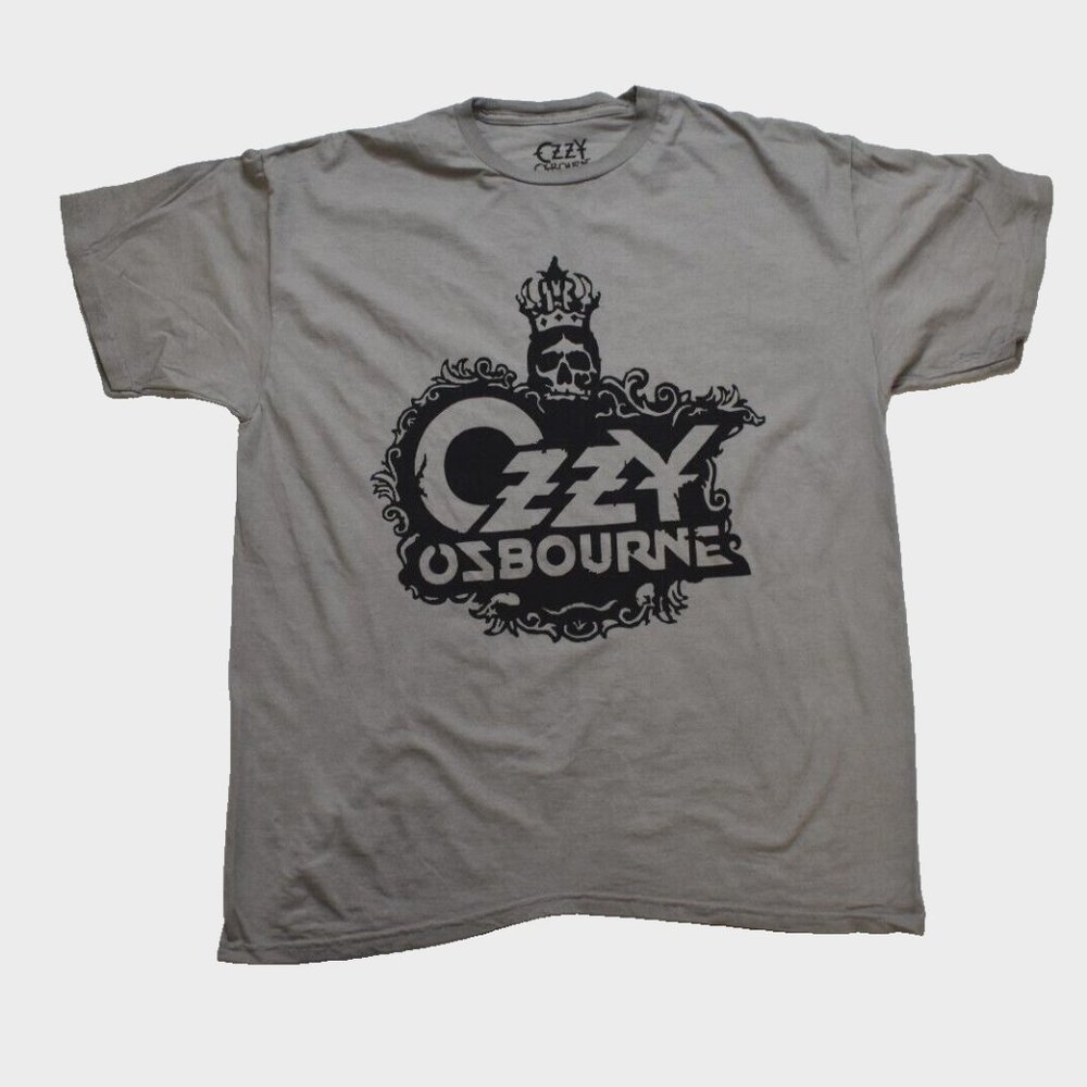 Ozzy Osbourne Mens Ozzy Osbourne Crown Skull Logo Gray Shirt New Medium